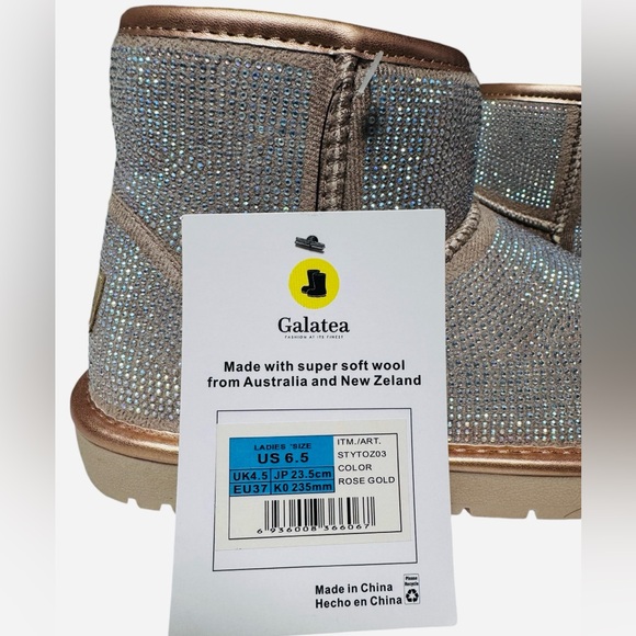 Galatea Women's Winter Boot Rose Gold 6.5 Rhinestone Soft Wool NWT - Picture 4 of 9